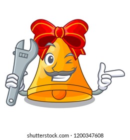 Mechanic golden christmas bell isolated on mascot