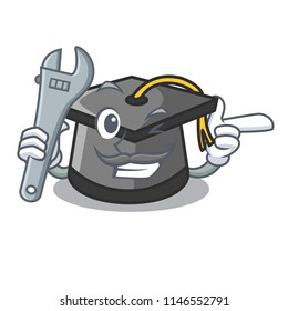 Mechanic graduation hat mascot cartoon