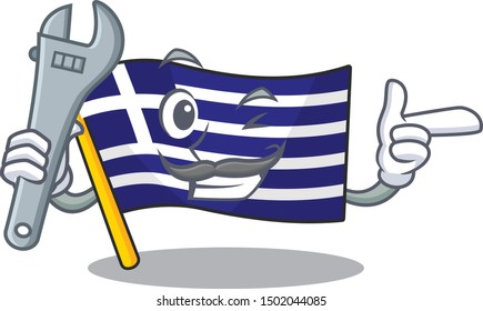 Mechanic greece flag placed in cartoon cupboard