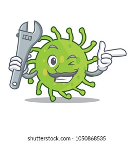 Mechanic green bacteria mascot cartoon