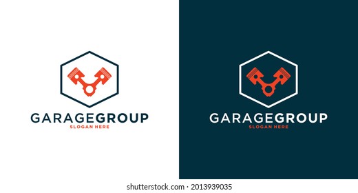 grupo mecánico, grupo de taller, diseño de logotipo con hexágono para su negocio o comunidad