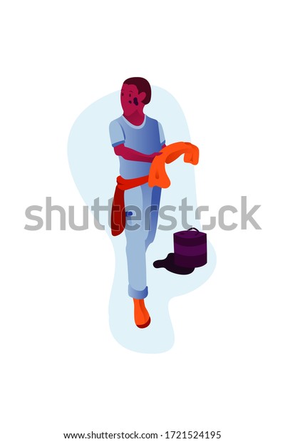 A mechanic guy\
with dirt on his face is taking off his orange shirt after work,\
mechanic vector illustration