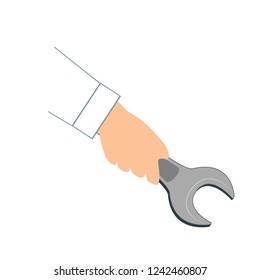 Mechanic hand hold spanner tool in hand isolated on white