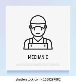 Mechanic, handyman or repairman avatar. Thin line icon. Modern vector illustration.