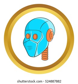 Mechanic head vector icon in golden circle, cartoon style isolated on white background