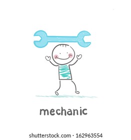 Mechanic holding blue key