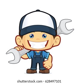 Mechanic Holding Huge Wrench Stock Vector (royalty Free) 628497101 