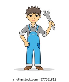 Mechanic holding a wrench.