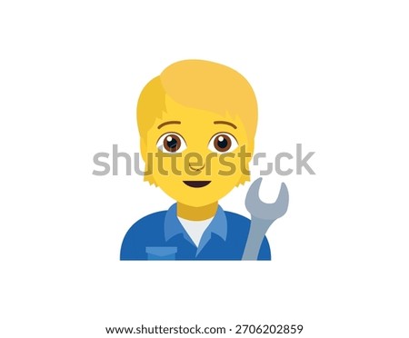 mechanic holding a wrench construction maintenance repair of machinery person non-binary head avatar emoji symbol sign icon vector illustration isolated flat	