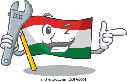 Mechanic hungary flag folded in character drawer