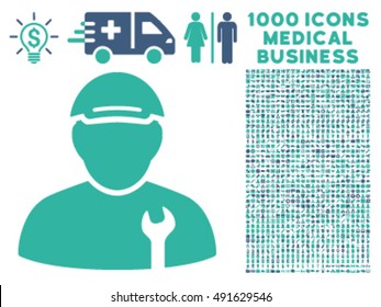 Mechanic icon with 1000 medical business cobalt and cyan vector design elements. Set style is flat bicolor symbols, white background.