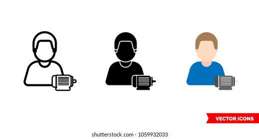 Mechanic icon of 3 types: color, black and white, outline. Isolated vector sign symbol.