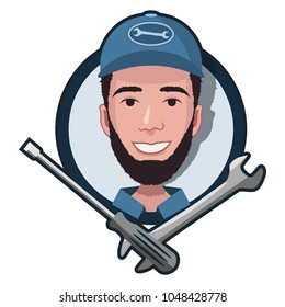 mechanic icon cartoon character flat design. sign plumber vector illustration