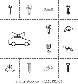 Mechanic icon. collection of 13 mechanic outline icons such as police car, screw, wrench, drill. editable mechanic icons for web and mobile.