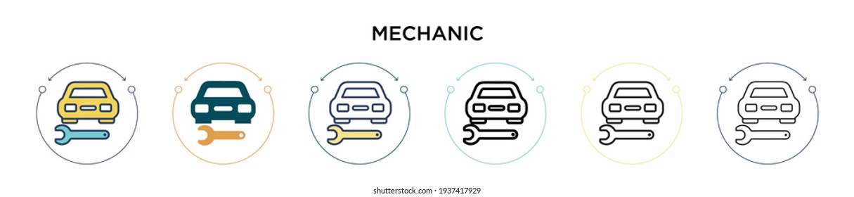 Mechanic icon in filled, thin line, outline and stroke style. Vector illustration of two colored and black mechanic vector icons designs can be used for mobile, ui, web