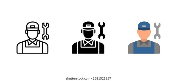 Mechanic icon. Repair worker sign. Industrial technician with wrench symbol. Maintenance and service tradesman pictogram. Workshop and professional expertise illustration.