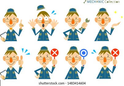 mechanic icon set, speak, surprised and more