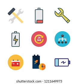 mechanic icon set. vector set about battery, wrench, car repair and tools icons set.