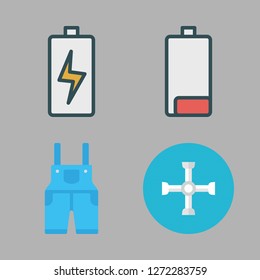 mechanic icon set. vector set about wrench, battery and overall icons set.