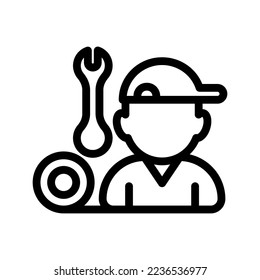 mechanic icon. Workshop illustration. Alone mechanic repairman outline icon suitable for website users, web developers, graphic designers on white background. Icon design