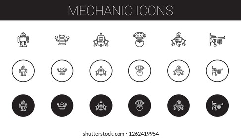 mechanic icons set. Collection of mechanic with robot, engine. Editable and scalable mechanic icons.