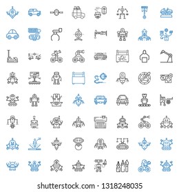 mechanic icons set. Collection of mechanic with robot, tools, garage, engine, car, wheel, toolbox, bumper, automotive. Editable and scalable mechanic icons.