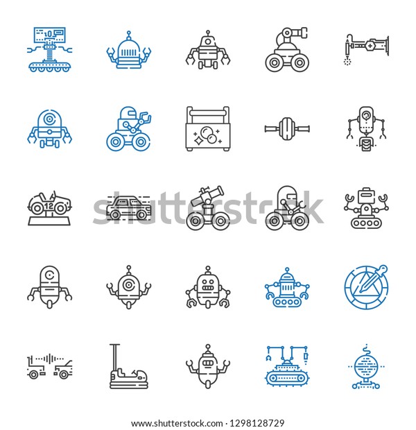 mechanic\
icons set. Collection of mechanic with robot, bumper, car, wheel,\
toolbox. Editable and scalable mechanic\
icons.