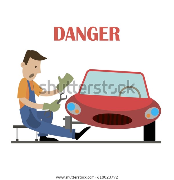mechanic injured a foot, the car service.
vector illustration