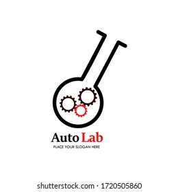 Mechanic laboratory  logo design template illustration. there are  beaker, gear. this is good for science, factory, mechanic, laboratory, research, industrial, automotive, biology etc