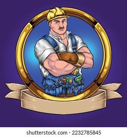 Mechanic labour man with tool equipment logo