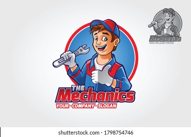 The Mechanic Logo Cartoon Mascot. Cartoon illustration of a Handyman. 