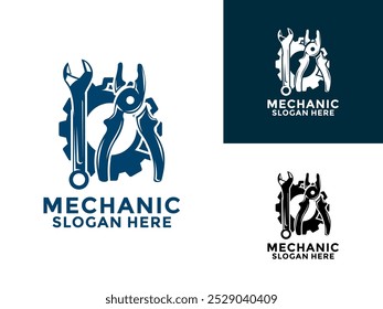 Diseño mecánico del logotipo, servicios, ingeniería, reparación, Plantilla del Vector del logotipo del trabajo de mantenimiento