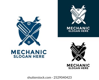 Projeto de logotipo mecânico, serviços, engenharia, reparação, manutenção do modelo de vetor de logotipo de trabalho