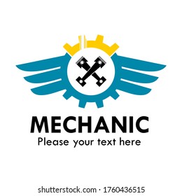 Mechanic logo design template illustration. there are wings, and piston. suitable automotive, industry, website, network, app, etc