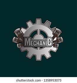 mechanic logo icon with engine piston for game or sport company and industry.