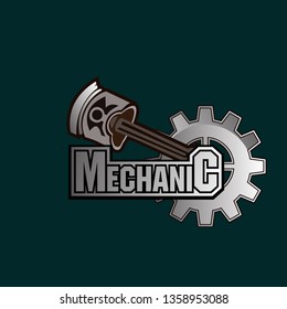mechanic logo icon with engine piston for game or sport company and industry.