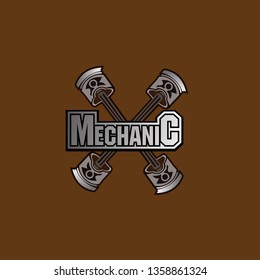 mechanic logo icon with helmet, robot, and piston engine for game or sport company and industry.