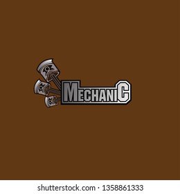 mechanic logo icon with helmet, robot, and piston engine for game or sport company and industry.