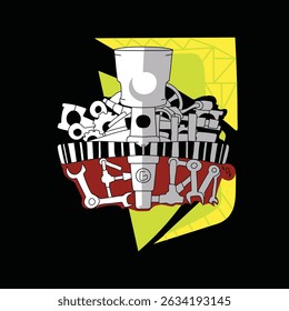 mechanic logo icon with robot engine piston for game or sport company and industry.