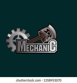 mechanic logo icon withcog and engine piston for game or sport company and industry.