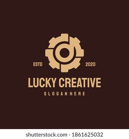 Plantilla de vectores vintage retro de logotipo mecánico, símbolo D de engranaje inicial