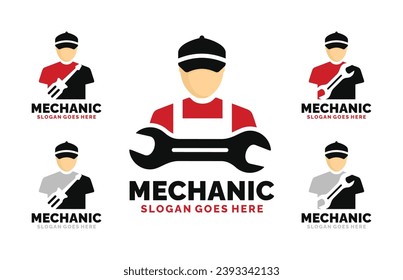 Mechanic logo set design vector illustration