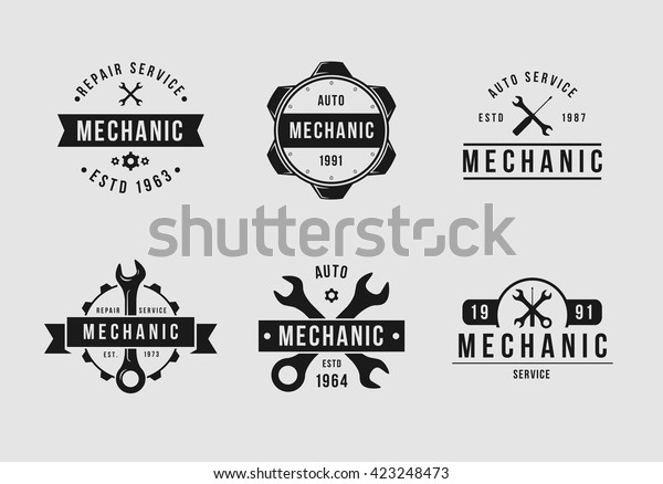 Mechanic logo set\
white
