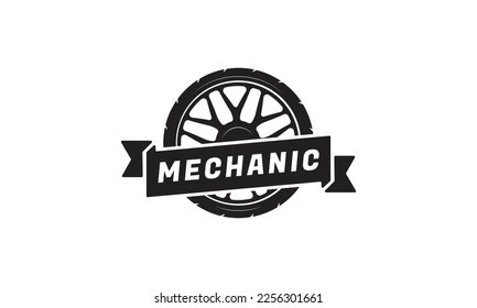 Mechanic Logo Set, Workshop Repair Icon, Tire Wheel Icon Vintage Template.