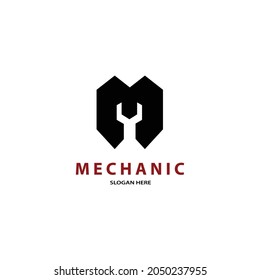 Mechanic logo simple. Letter M and wrench icon.