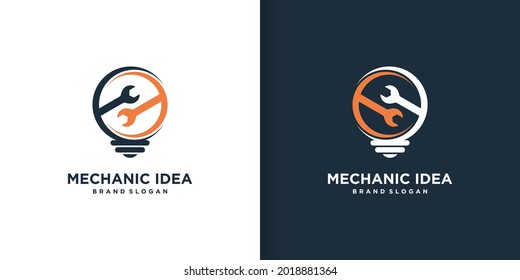 Mechanic logo template with bulb idea concept Premium Vector