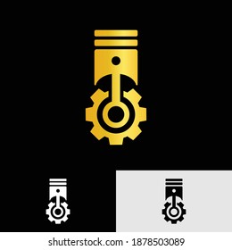 Mechanic logo template in three color mode. The logo consists of a gear and a piston. Suitable for automotive, machinery, workshop, or engineering companies