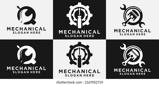 mechanic logo, vehicle and industrial engine repair logo. design templates, vector illustrations.