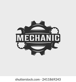 mechanic logo vintage vector illustration template icon label design