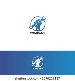 Mechanic logo wrench in hand logo design template